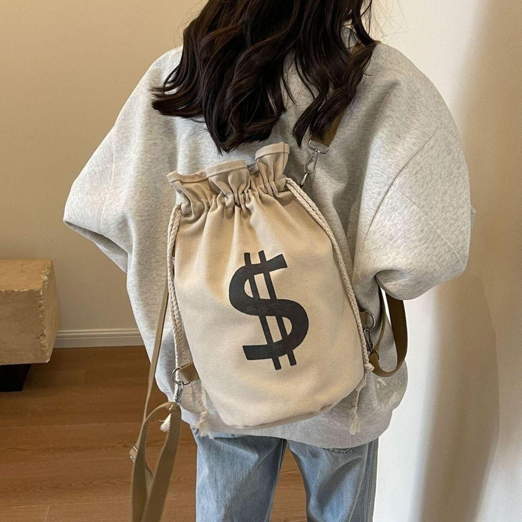 Women's Large Capacity Canvas Drawstring Backpack: Multifunctional, Fashionable, Versatile Single Shoulder & Crossbody Bucket Bag