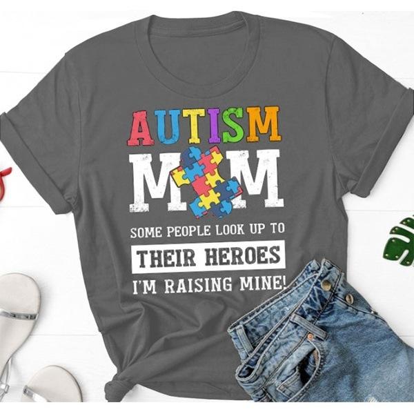 Футболка с принтом «Autism Mom Letter», женская, с коротким рукавом и круглым вырезом, свободная, летняя, женская, футболка, топы, Camisetas Mujer