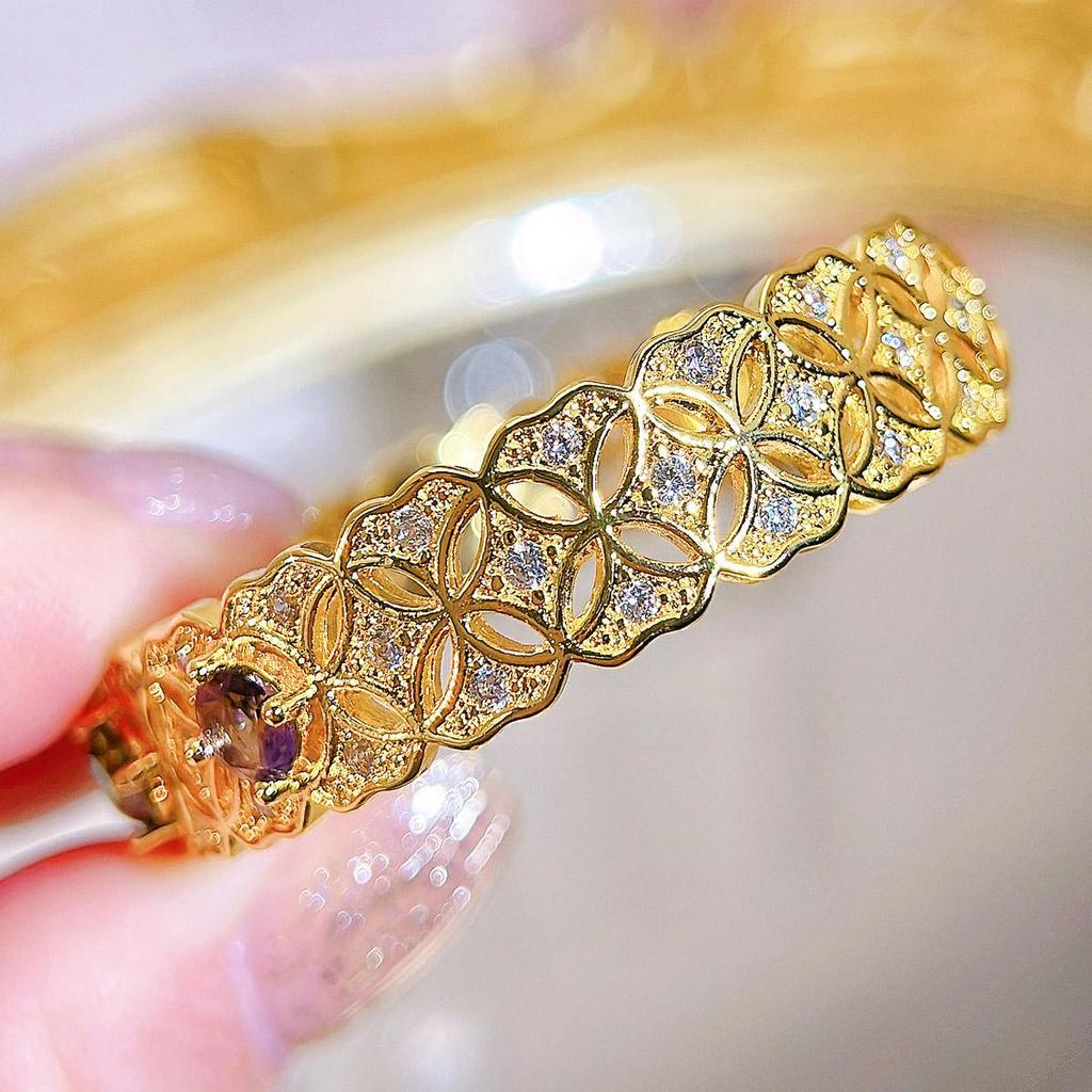 WWJ Royal And Noble Party Wedding Golden Регулируемый открывающийся браслет Роскошные ретро женские ювелирные аксессуары Цветные браслеты с цирконием CZ