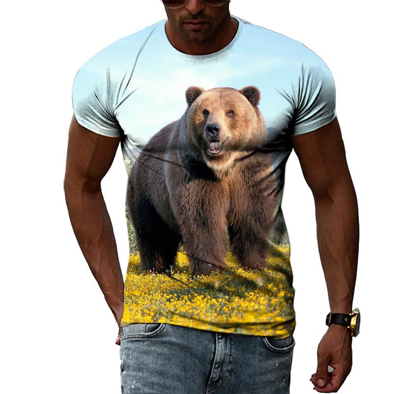 Летняя мода, креативный образ, мужская футболка с круглым воротником, топы с короткими рукавами, панда, белый медведь, драгоценный мир, король леопарда