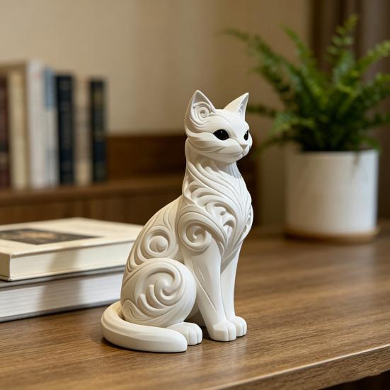 3D-печатная фигурка сидящего кота, ornament, барочная резьба, статуэтка котенка, скульптура, украшение для дома и офиса, подарок для любителей кошек