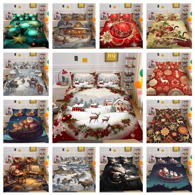 3D Рождественский комплект постельного белья Рождественская атмосфера Украшение Пододеяльник Наволочка 2/3 шт. Ткань из микрофибры Oversize Мягкое украшение для спальни
