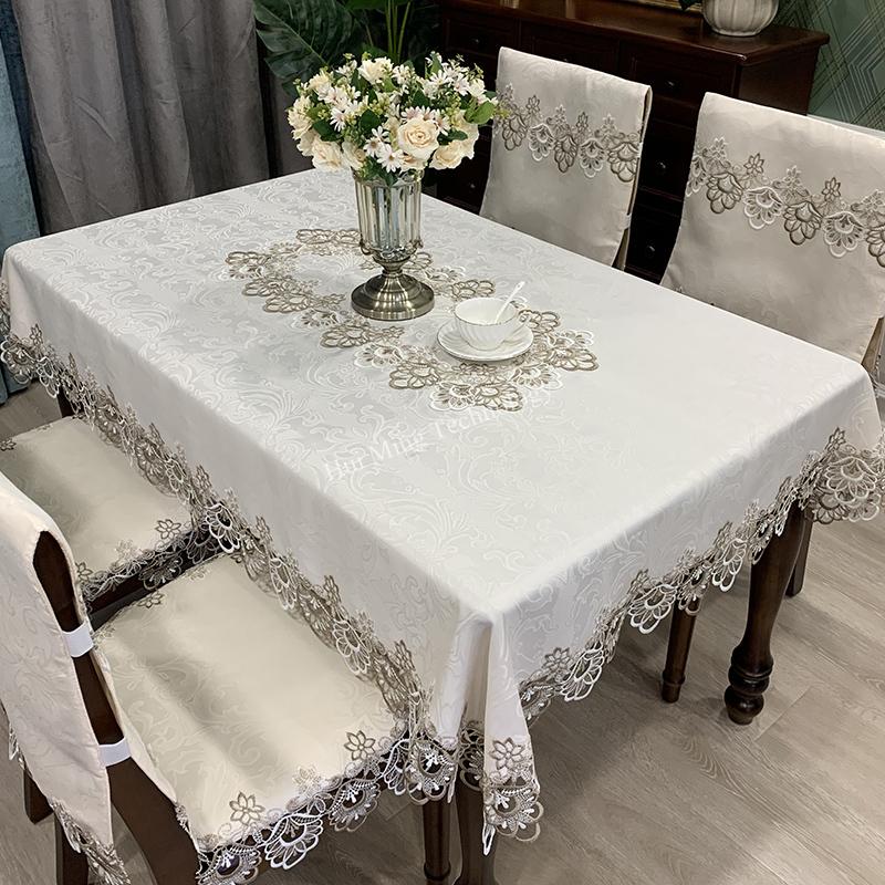 Tablecloth Rectangle Luxury Embroidery Lace Round Table Cover Flower Elegant Hollow Out Table Dining Cloth Table Flag Towels