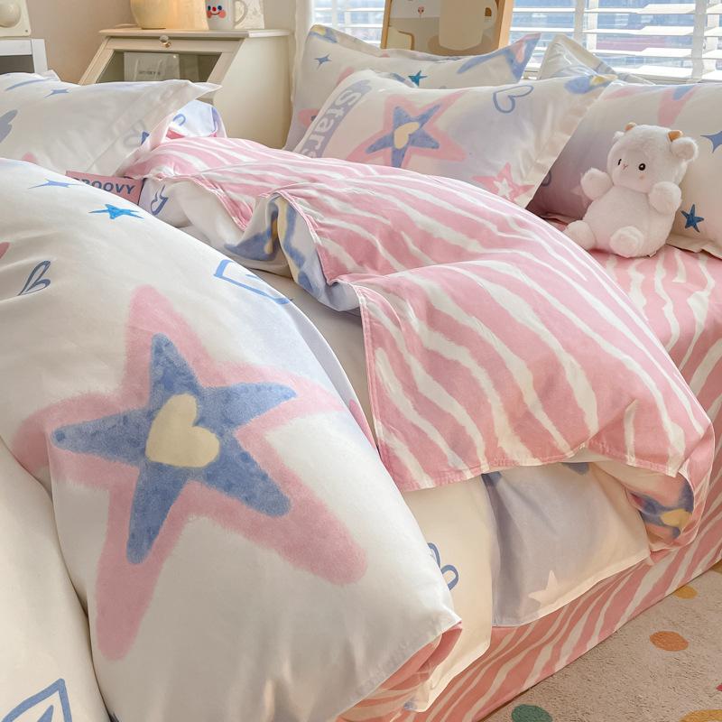 Комплект постельного белья из четырех предметов в пасторальном стиле с кашемировым принтом растений, свежий комплект из трех предметов для общежития