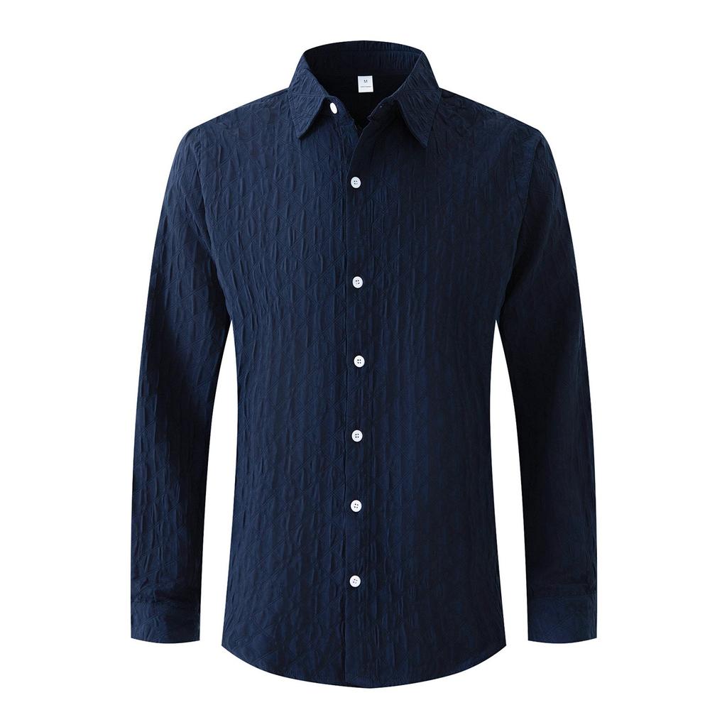 Мужская однотонная рубашка с длинным рукавом и лацканами, мужская повседневная однобортная рубашка в клетку с длинным рукавом