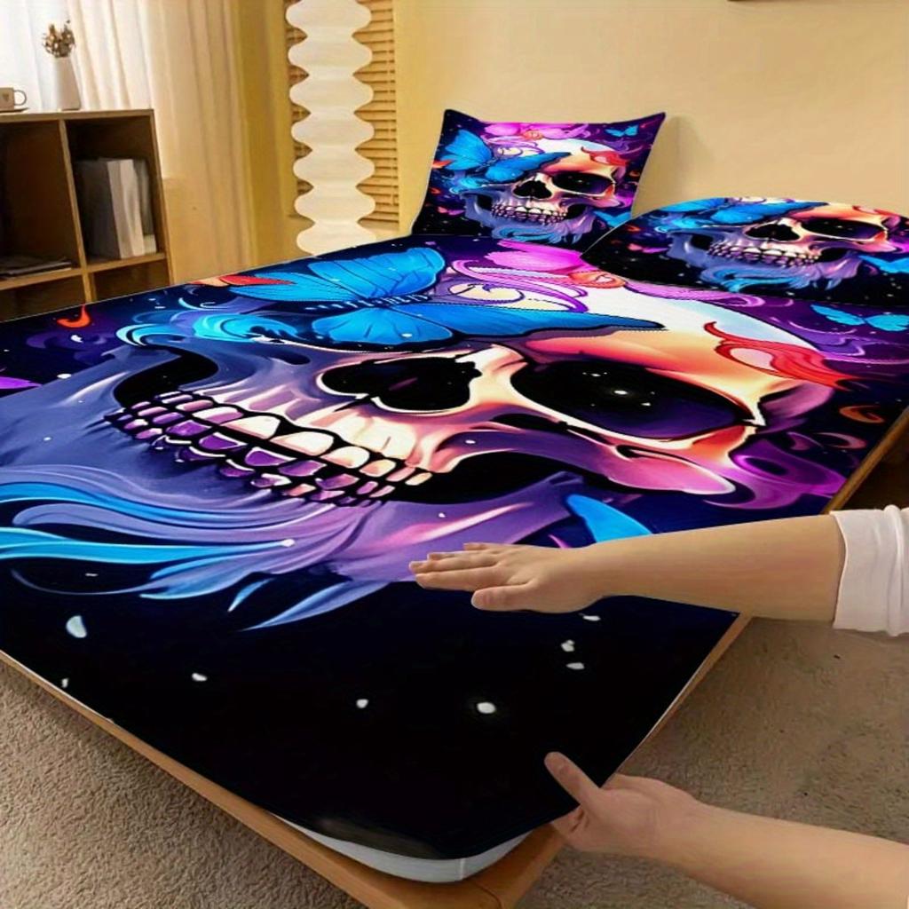 1 шт. Синяя простыня на резинке Скелет Бабочка 3D-принт 100% полиэстер Наволочка Дышащий комплект постельного белья Домашний декор без наволочек