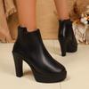 Women's Waterproof High Heel Ankle Boots - Soft Leather, Slimming French Style for Spring, Autumn, Winter - Black