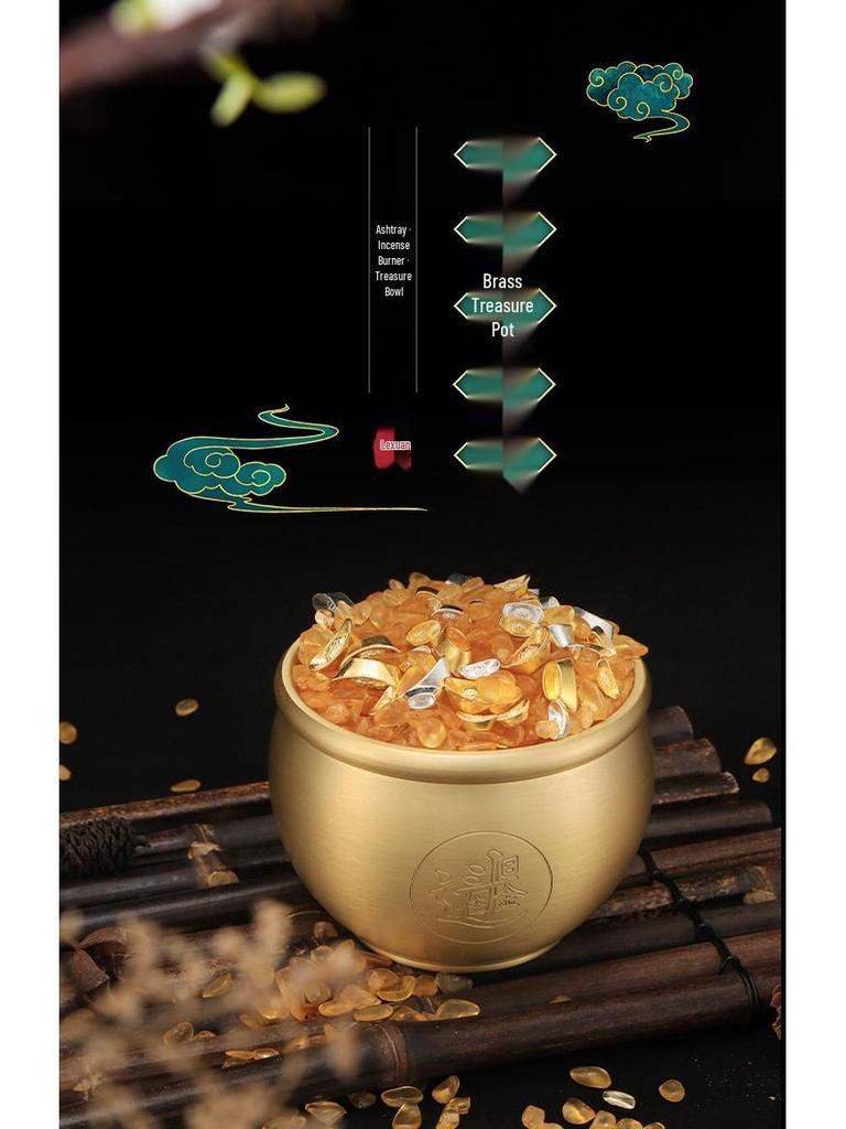 Copper Pot Decorative Ashtray: Pure Brass Blessings and Wealth Attraction Jar.