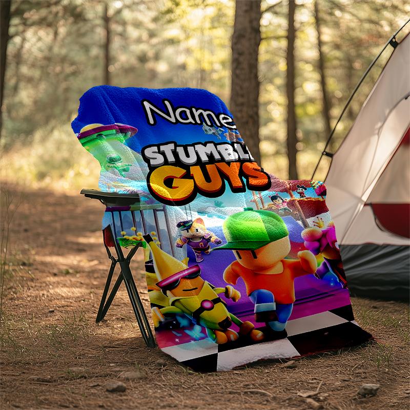 Personalized Custom Name Blanket - Stumble Guys Print Design,Blanket for Sofa,Bed,Travel,Camping - Soft and Warm, Great Gift