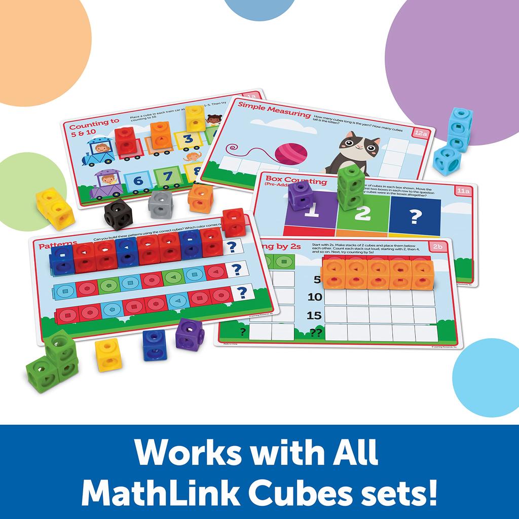 MathLink Series Cube Blocks MathLink Cube First Math 100 Pieces Activity Authentic Set, & Cards, LER9335,