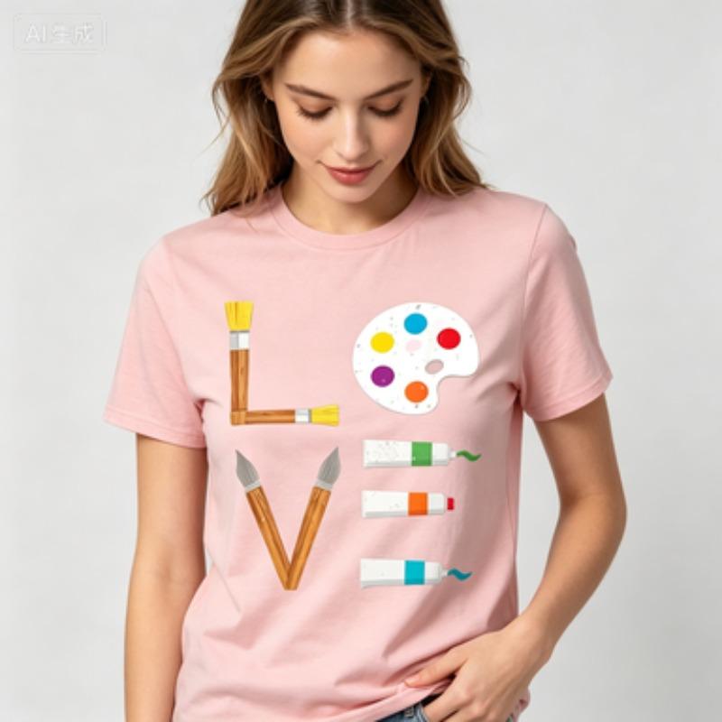 Cotton Basic Top Colorful Brush Palette Paint Tube Love Graphic Art Lover Inspirational Design Comfort Loose Short Sleeve Tees
