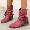 Women Retro Short Boots Autumn Winter New Western Cowboy Fashion Comfortable Middle Heel Boots Outdoor Travel Casual Shoes