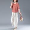 Summer Cotton Linen Wide-Leg Pants & Loose T-Shirt Set for Women
