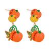 Whimsical Long Pumpkin Earrings For Halloween Featuring Cute Cartoon Characters In Alloy