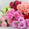 12Heads Silk Rose Artificial Flowers Fake Bouquet Wedding Party Home Grave Decor