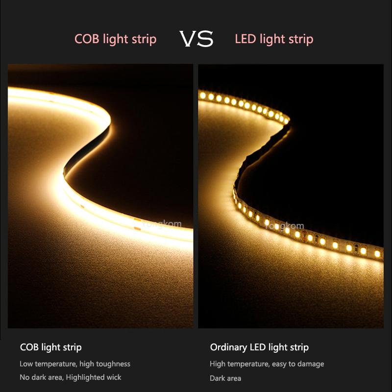 COB светодиодные ленты 12 В 24 В 5 м 4 м 3 м 2 м 1 м 480 светодиодов/м гибкая светодиодная лента высокой плотности 3000 К 4000 К 6000 К Декор для кухни и комнаты 8 мм