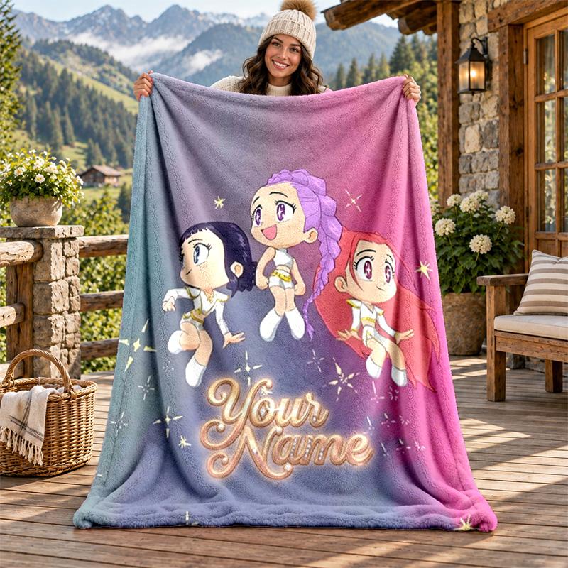 Kpop demon hunters Custom Name Flannel Blanket Personalized Soft Warm Plush Throw Blanket Customized Gift for Family Friends