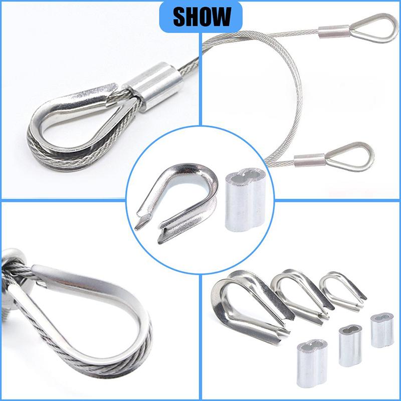 250Pcs 304 Stainless Steel Wire Rope Cable Thimbles and Aluminum Crimping Loop Sleeve Assortment Kit for Wire Rope Rigging