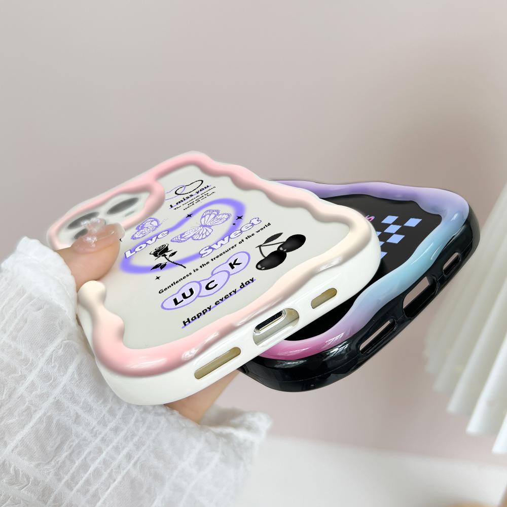 Cute Cartoon Pattern Cream Texture Casing Wavy Edge Soft Silicone Cover Phone Case for Samsung