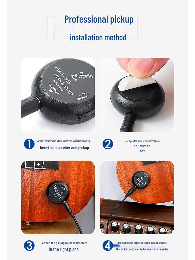 Многофункциональный звукосниматель AD35 для укулеле, скрипки, эрху, гучжэна, циня, янциня и классических деревянных гитар