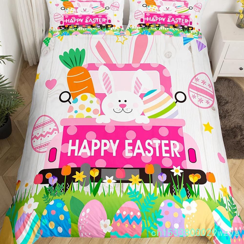 Cartoon Rabbit Duvet Cover Twin Cute Animal On The Moon Quilt Cover Microfiber Cloud Galaxy Space Bedding Set For Boy Girl Gift