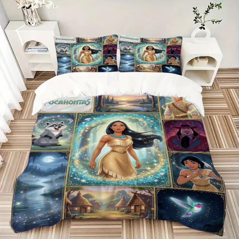 3Pcs Pocahontas Adventure Collage Bedding Set Quilt Cover Pillowcase Home Christmas Xmas Halloween Gift 1 Duvet Cover 2 Pillowcase M924418