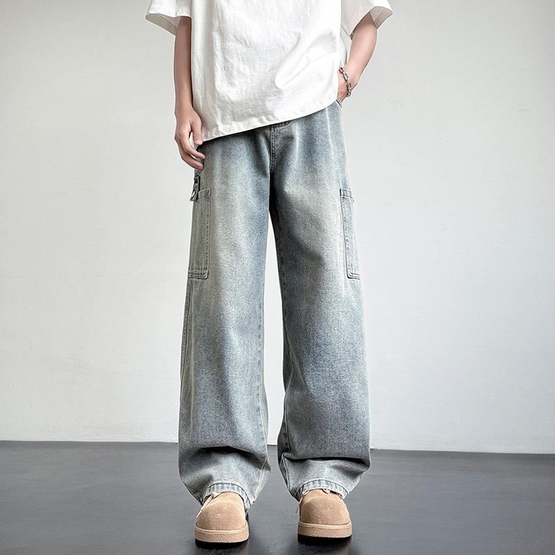 Jeans Men's Autumn Trendy High Street Loose Straight Pants Micro Wide Tooling Pants