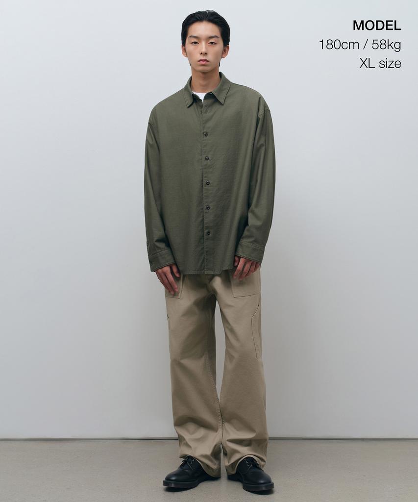 MUSINSA STANDARD Relaxed Back Satin Shirt [Khaki]