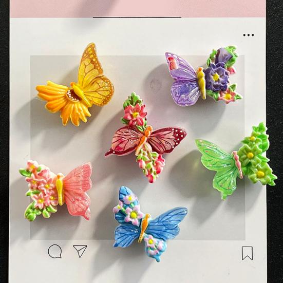 6Pcs Resin Butterfly Refrigerator Magnet 3D Flower Butterfly Fridge Magnet Home Kitchen Office Whiteboard Locker Magnetic