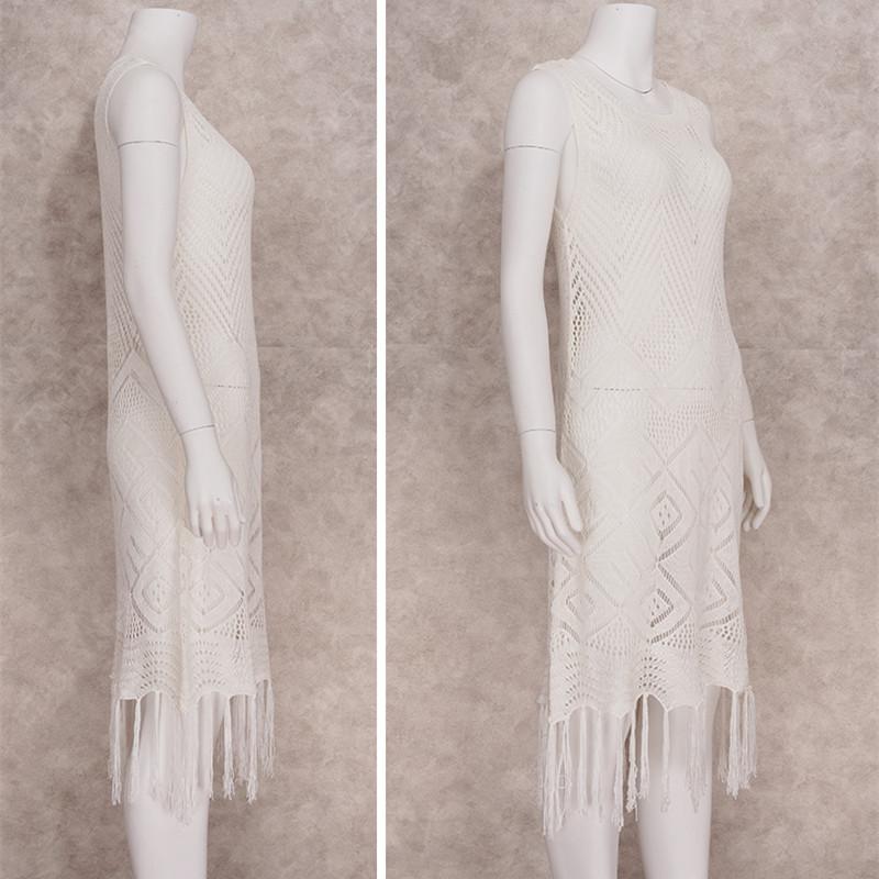 2022 Повседневная вязаная накидка на бикини с вырезом без рукавов и бахромой, облегающее мини-платье, летняя женская пляжная одежда, купальник, накидка Q1398
