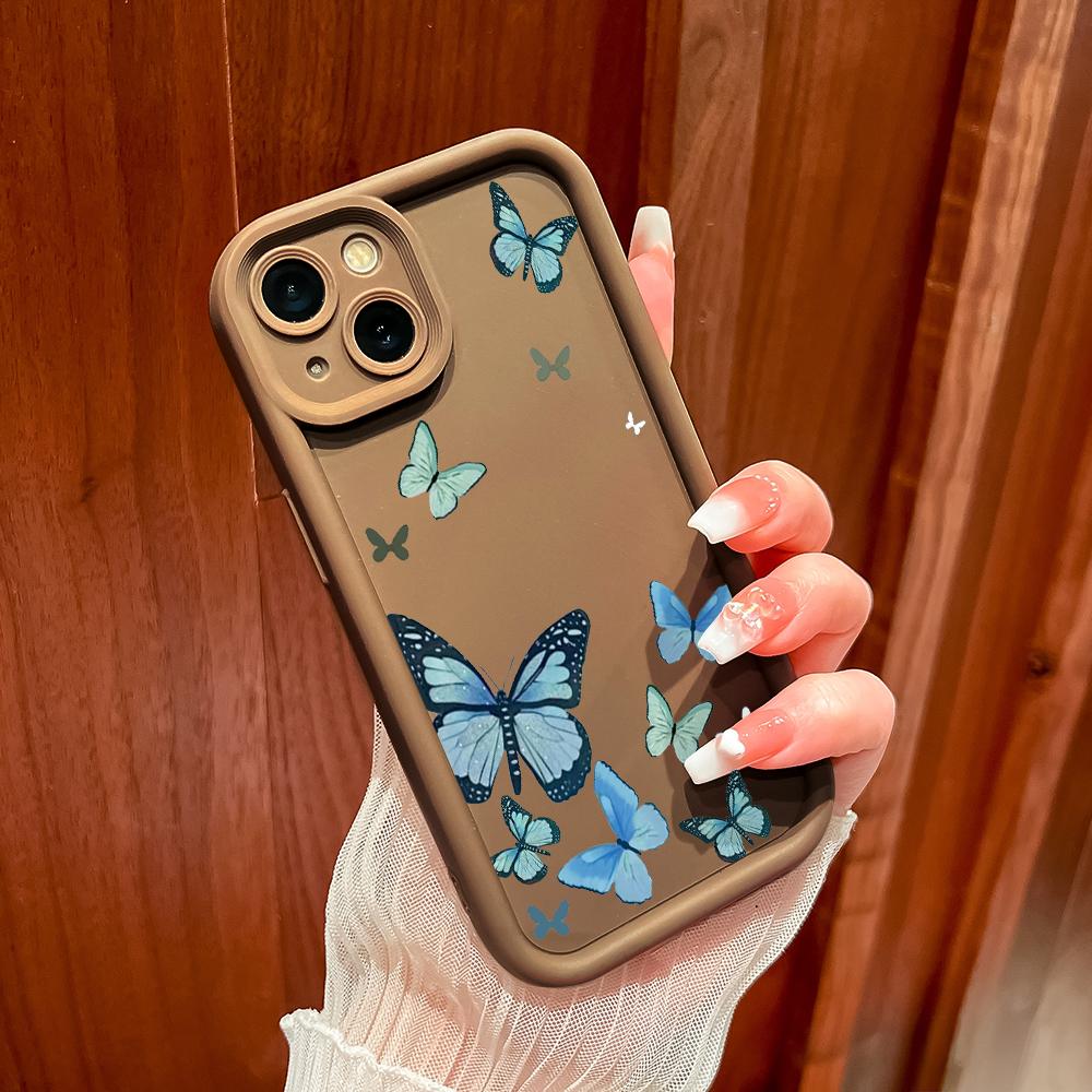 Модный синий чехол-бабочка для iPhone Samsung Galaxy Xiaomi Redmi POCO HUAWEI Honor противоударный резиновый мягкий гибкий чехол