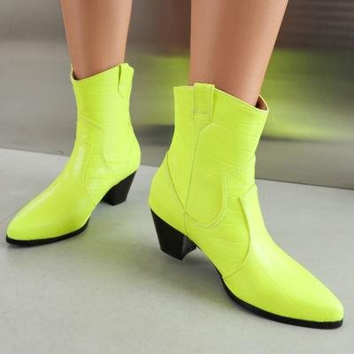 Желто-коричневые женские ботильоны Новые 2025 Осень Зима Западные Короткие Ботинки-казаки Обувь Черные Низкий каблук Вечеринка Обувь