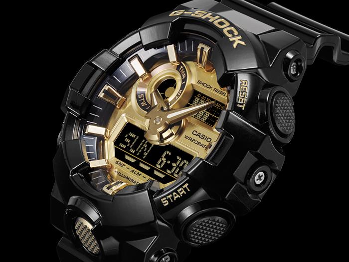 Casio Мужские кварцевые часы GA-710GB-1A с аналоговым циферблатом, водонепроницаемостью 200 м, ударопрочностью, из смолы