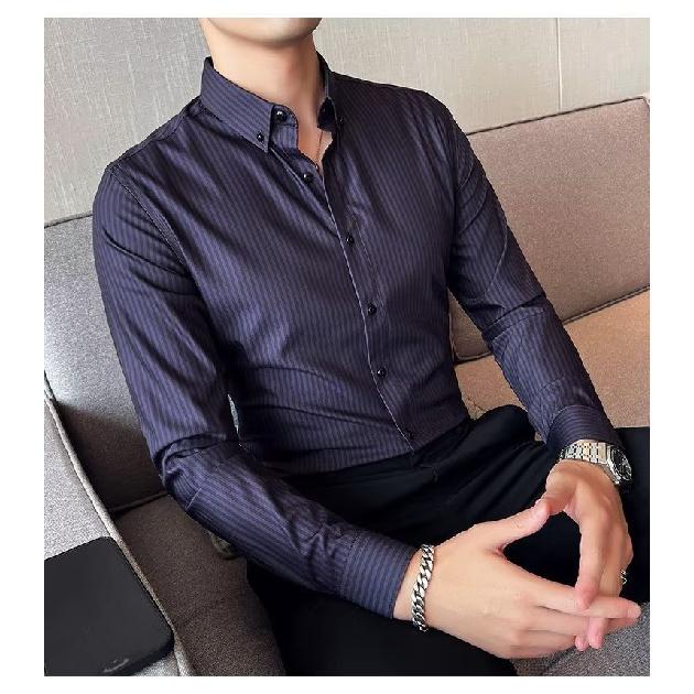 Осенняя новая полосатая рубашка с длинными рукавами, красивая мужская рубашка Ins, деловая профессиональная рубашка