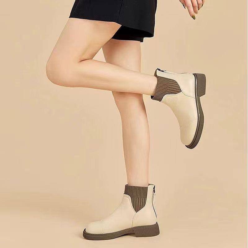 Ботинки на мягкой подошве женские осенне-зимние бархатные французские короткие ботинки ретро износостойкие модные универсальные ботинки челси