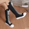 High End Strap Women's Shoes Spring New Item Plus Size Women's Boots Side Zipper Canvas Long Tube Design Women's Boots Platform