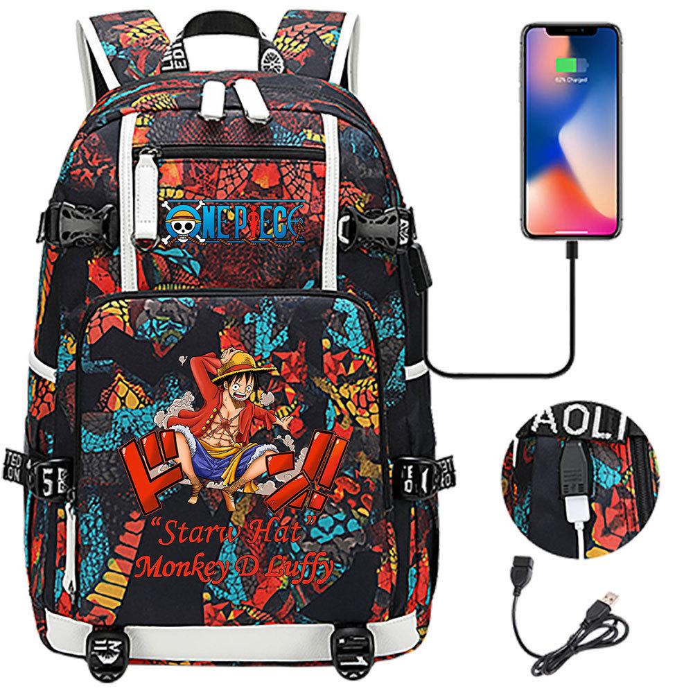 Anime Print USB Charging Backpack for Teens Students Unisex Casual Large Capacity Travel Daypack