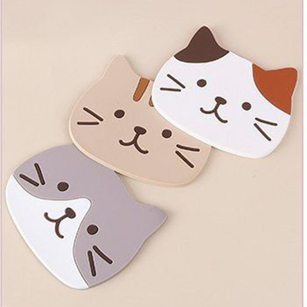 Cute Cat Cup Coasters Mats Silicone Non Slip Coffee Cup PVC Coaster Waterproof Absorbent Drink