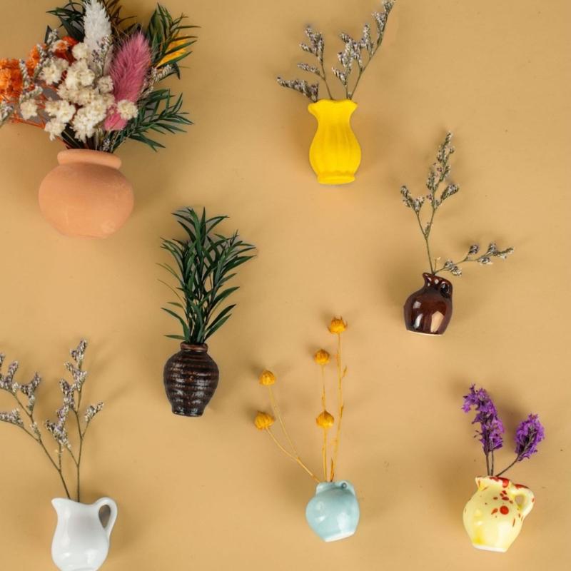 Набор из 7 магнитных мини-ваз для холодильника, украшение для дома, набор из дружелюбной керамики