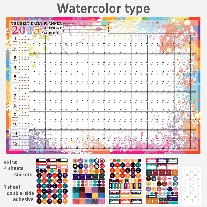 365 Таблица планирования 2025 Ежедневник с цветными точками Наклейки Настенный календарь Расписание Список дел Проверка Памятка