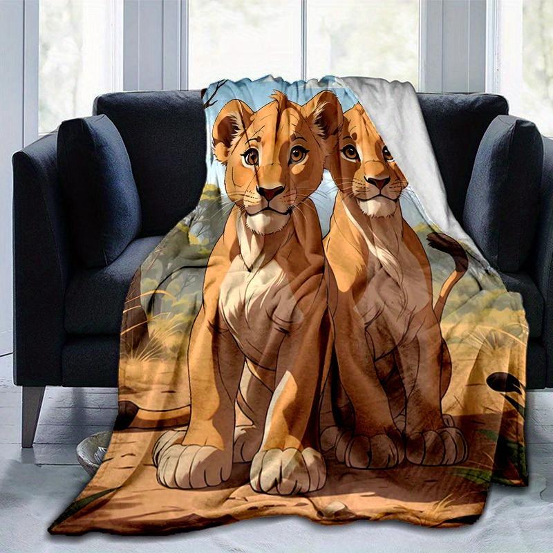 1pc, Soft and Cozy Lion Cubs Blanket - Perfect for All Seasons, Soft Flannel Throw Blanket - Versatile & Cozy for Bedroom, Living Room, Trav
