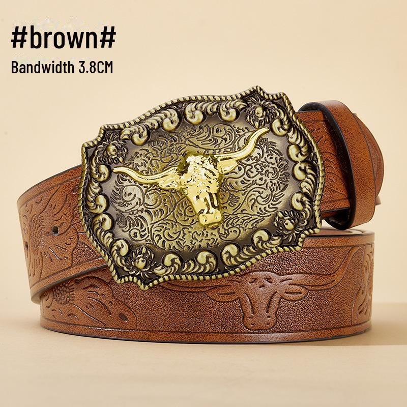 "Western Cowboy Leather Belt - Large Plate Trend, American Street Style, Youth Outerwear Accessory"