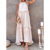 Fashion Elegant Sleeveless Ruffled Maxi Long Dress New O Neck Loose Casual Simple Summer A-line Beach Dresses Female Pleated Solid Color Clothing
