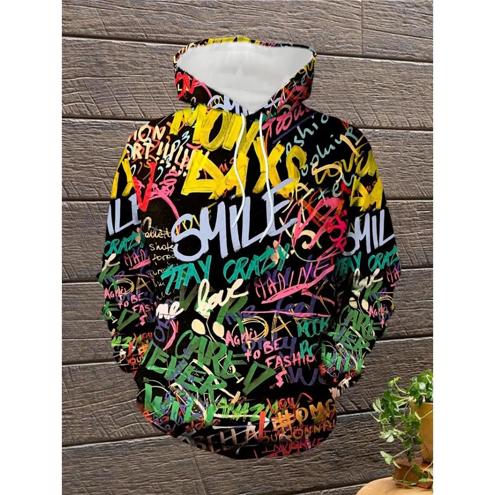 Новая мужская толстовка с принтом граффити и плавным переходом, повседневная, модная, с длинным рукавом, спортивный топ, уличная мужская толстовка с красочным узором