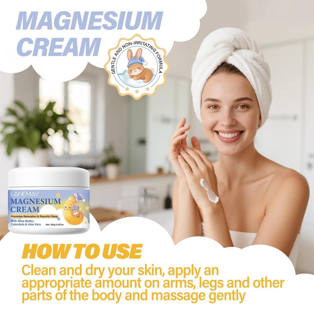 Magnesium Cream-Soothes & Clams Skin-Promotes Restful Sleep-Supports Body Relaxation-Suitable For All Skin Types, 100g