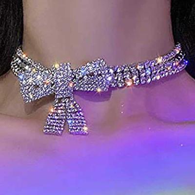 Модное ожерелье-чокер со стразами и бантом для женщин, свадебные аксессуары, панк-готический хрустальный воротник, колье, ювелирное изделие, подарок