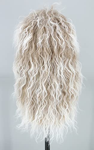 Topcosplay Men's Long 80s Rocker Heavy Metal Punk Curly Wig for Halloween, Cosplay, Costume Party (Brown-White Gradient)