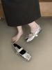 Fashion Casual Woman Shoe Square Toe Metal Chain Female Footwear Low Heels Pearl Decorateion Soft Retro Buckle Dress Beading New