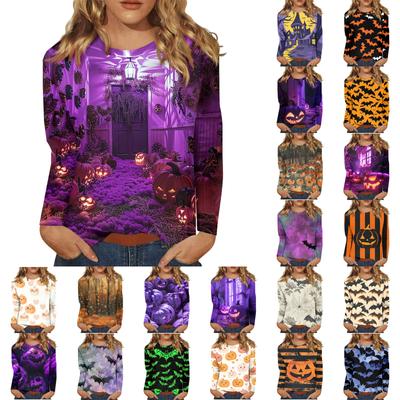 Женская модная повседневная футболка с круглым вырезом и длинным рукавом с принтом, топ