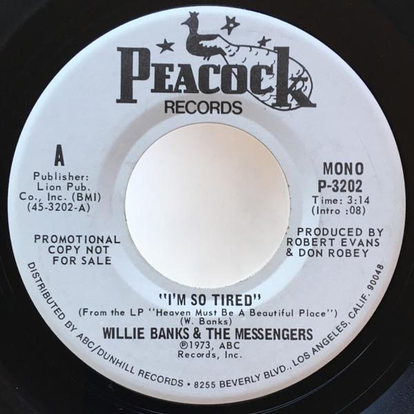 7-дюймовая пластинка WILLIE BANKS THE MESSENGERS Im So Tired P3202 Peacock Records US SoulFunk Б/у